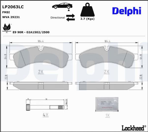 Delphi LP2063LC — Zestaw klocków hamulcowych, hamulce tarczowe