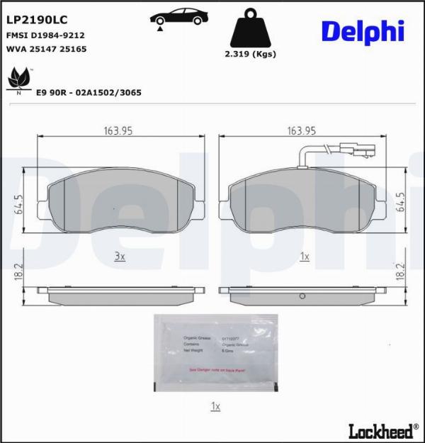 Delphi LP2190LC — Zestaw klocków hamulcowych, hamulce tarczowe