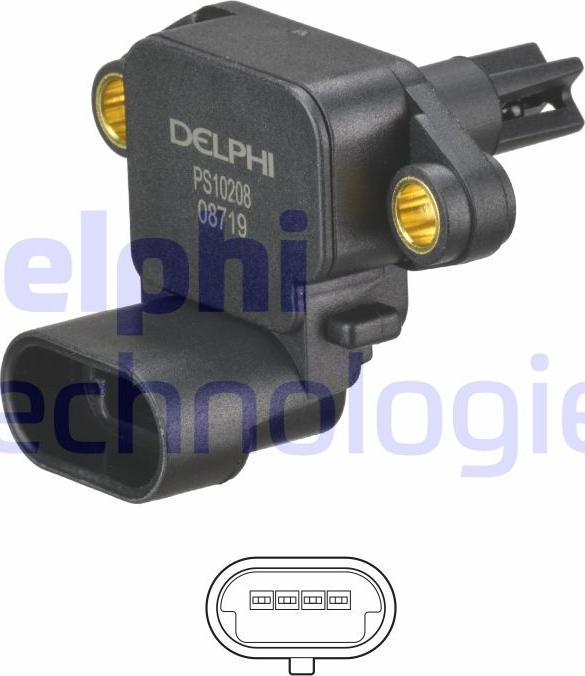 Delphi PS10208 - Czujnik ciśnienia w kolekt. ssącym
