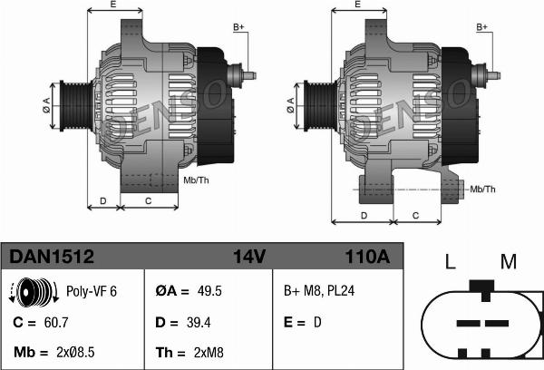 Denso DAN1512 - Alternator