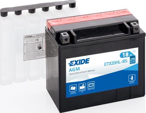 Exide ETX20HL-BS - AKUMULATOR MOTOCYKLOWY 12V 18AH 270A - 175X87X155MM -  ELEKTROLIT - P