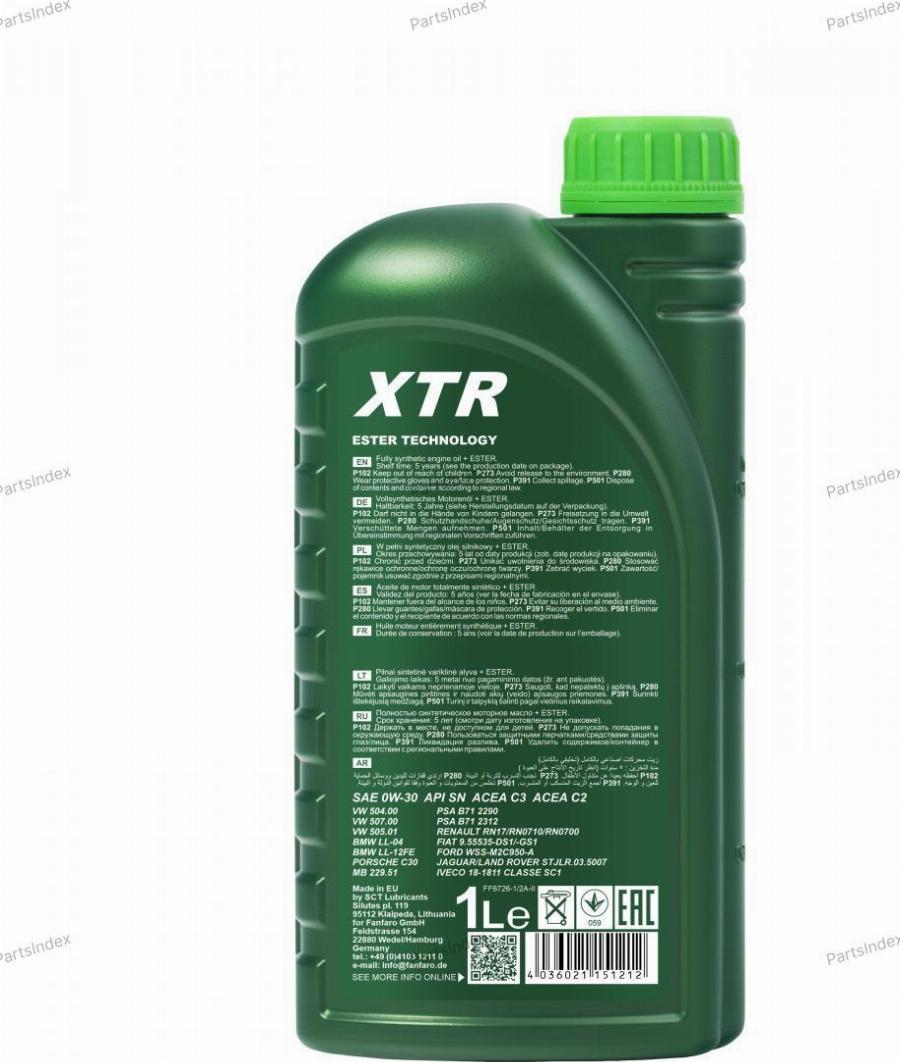 Fanfaro FF67261 - OLEJ FANFARO 0W30 1L FF XTR - C2-C3 - SN - 504.00 507.00 - LL04 - 229.51 - C30 - B71 2290 - RN17 -STJLR.03.5007 - 9.55535-GS1 -