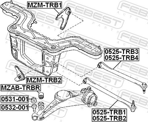 Febest 0525-TRB2 - DRAZEK TYLNY PRAWY DOLNY FORD MAZDA