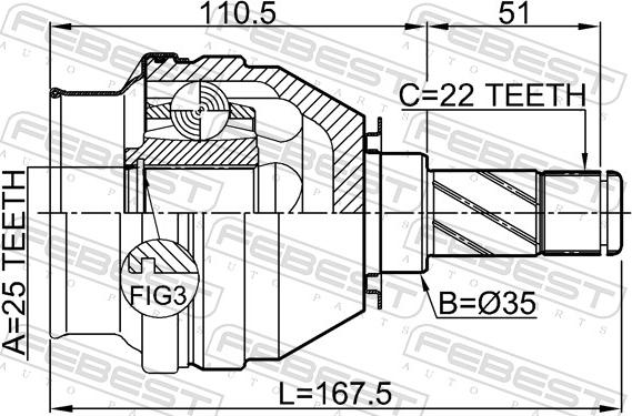 Febest 1811-Z18X - PRZEGUB WEW.-P-CORSA D S07 1.0 09-14