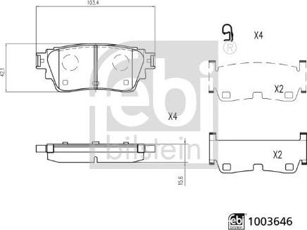 FEBI Bilstein 1003646 — Zestaw klocków hamulcowych, hamulce tarczowe
