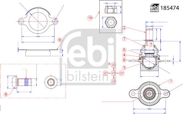 FEBI Bilstein 185474 — Połączenie osiowe, drążek kierowniczy poprzeczny