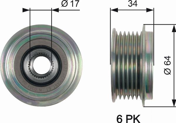 GATES OAP7167 — Koło pasowe, alternator