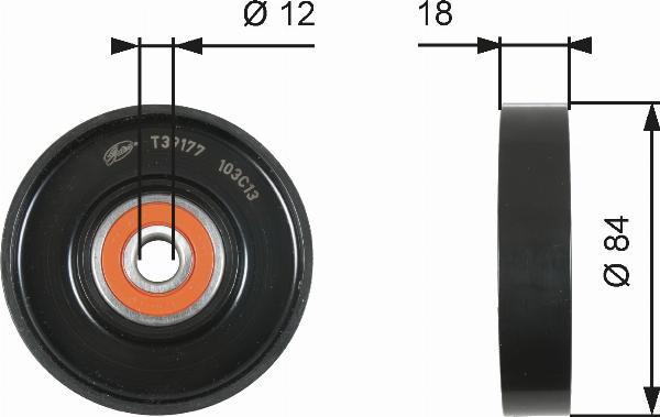 GATES T39177 — Rolka kierunkowa / prowadząca, pasek klinowy zębaty
