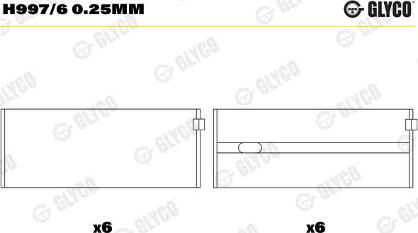 Glyco H997/6 0.25mm — Zestaw łożysk wału korbowego