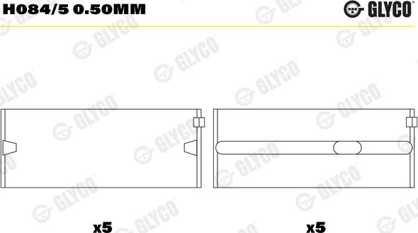Glyco H084/5 0.50mm — Tuleja łożyska wału korbowego