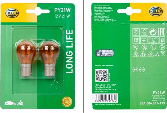 HELLA 8GA006841-133 — Żarówka, lampa kierunkowskazu