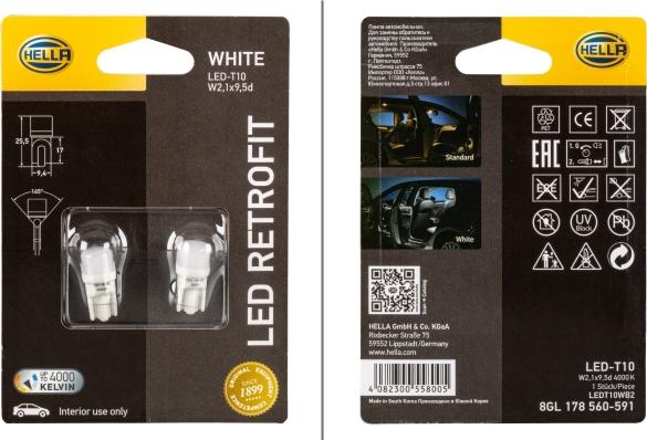 HELLA 8GL 178 560-591 — Żarówka, oświetlenie wnętrza
