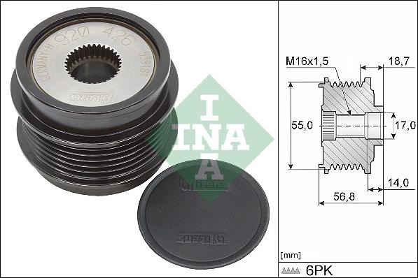 INA 535 0341 10 - Koło pasowe alternatora