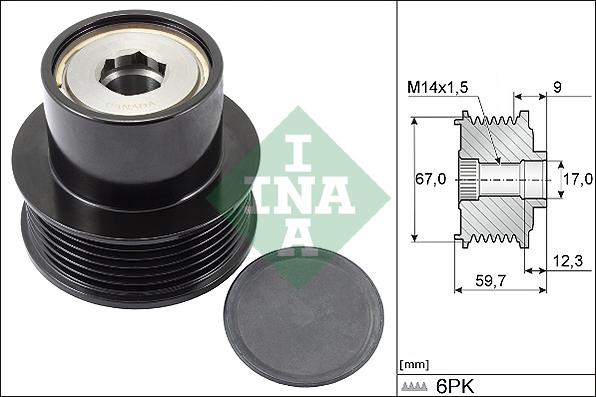 INA 535 0288 10 - KOŁO PASOWE ALTERNATORA TOYOTA YARIS 1.0 AYGO 05-