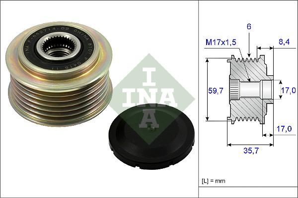 INA 535 0225 10 - KOŁO PASOWE ALTERNATORA MAZDA 2.3 05- 3-6