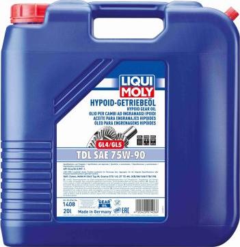Liqui Moly 1408 - OLEJ LIQUI MOLY 75W90 20L TDL - GL4-5 - API MT-1 - MAN 3343 TYP M - SCANIA STO 1.0 - ZF TE-ML 19B