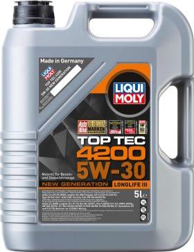 Liqui Moly 8973 - OLEJ LIQUI MOLY 5W30 5L TOP TEC 4200 C2-C3 - SN-CF - 504.00 507.00 - 229.31 229.51 - LL04 - C30 - B71 2290