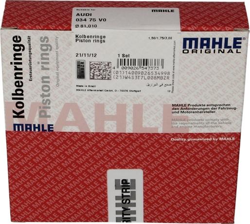 MAHLE 034 75 V0 — Zestaw pierścieni tłokowych