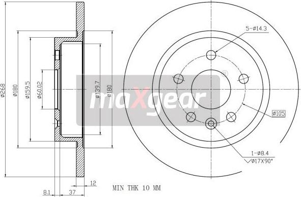Maxgear 19-2333 - TARCZA HAM. OPEL T. ASTRA 09- KOŁA 15 CALI