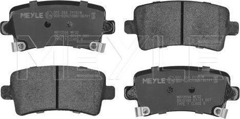 Meyle 025 244 2116/W — Zestaw klocków hamulcowych, hamulce tarczowe
