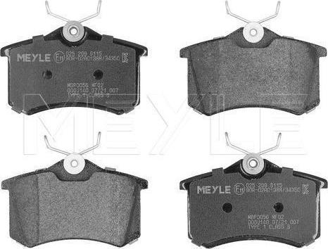 Meyle 025 209 6115 — Zestaw klocków hamulcowych, hamulce tarczowe