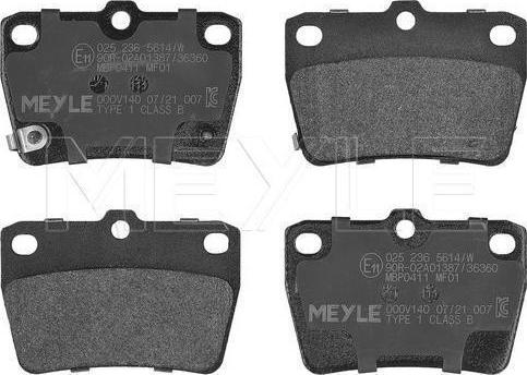 Meyle 025 236 5614/W — Zestaw klocków hamulcowych, hamulce tarczowe