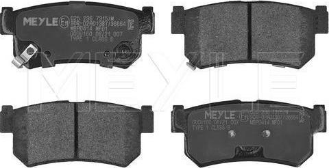 Meyle 025 236 7315/W — Zestaw klocków hamulcowych, hamulce tarczowe