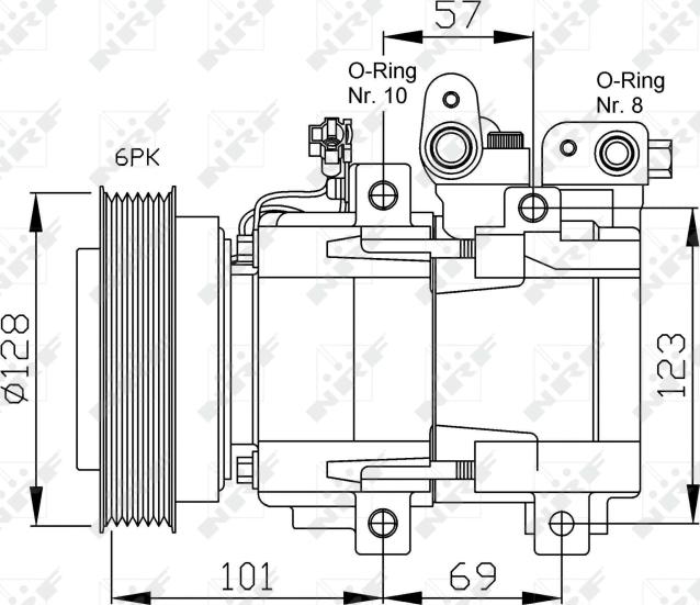 NRF  32204 - KOMPRESOR KLIMATYZACJI HYUNDAI SANTA FE 00-05 HS-18 ŚREDNICA KOŁA 128MM