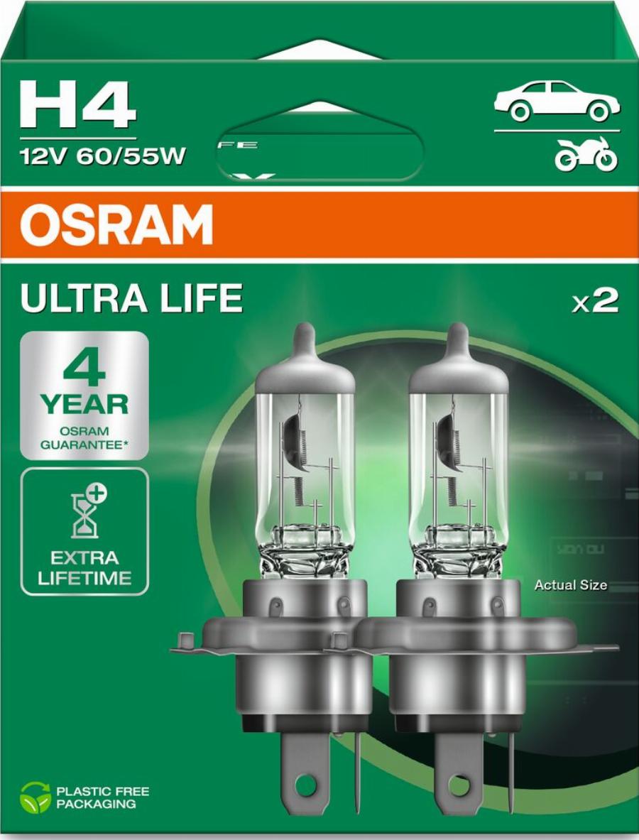 OSRAM 64193ULT-2HB - ŻARÓWKA ULTRA LIFE H4 12V-60-55W P43T 2SZT. EKO