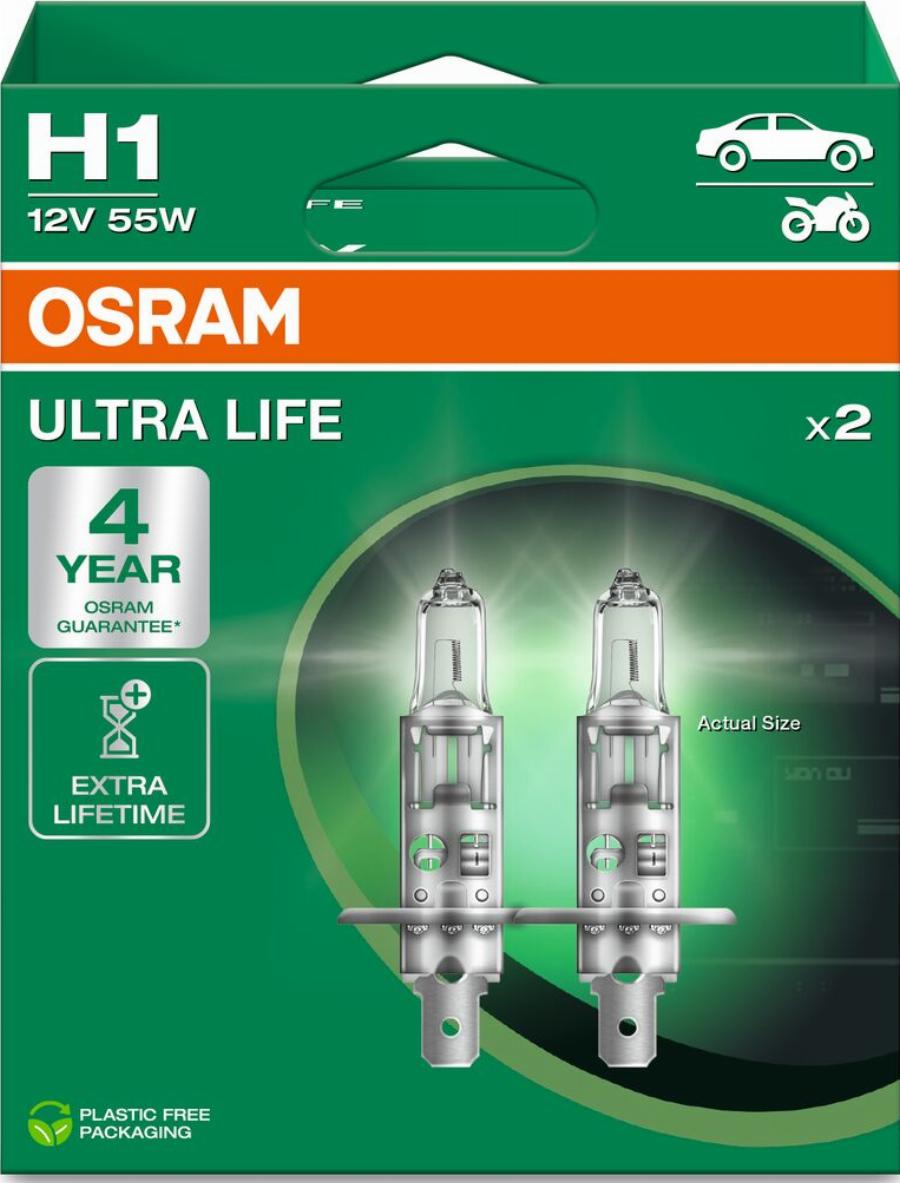 OSRAM 64150ULT-2HB - ŻARÓWKA ULTRA LIFE H1 12V-55W P14.5S 2SZT. EKO