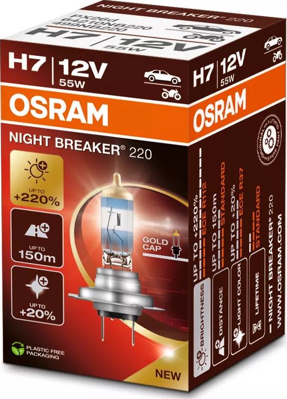 OSRAM 64210NB220 - ŻARÓWKA H7 12V-55W PX26D 220 NIGHT BREAKER