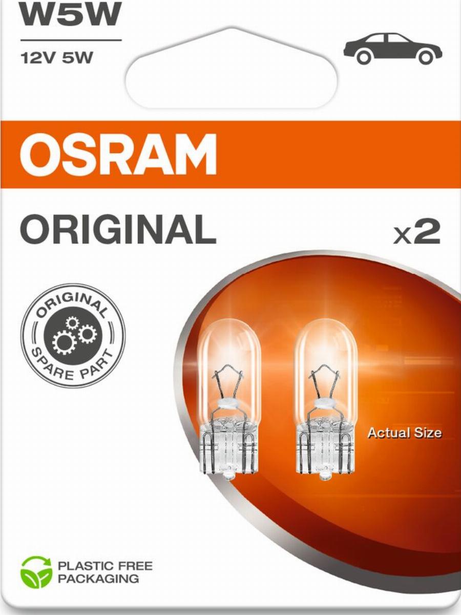 OSRAM 2825-2BL - ŻARÓWKA ORGINAL W5W 12V-5W W2.1X9.5D CAŁOSZKLANA 2SZT. BLISTER EKO