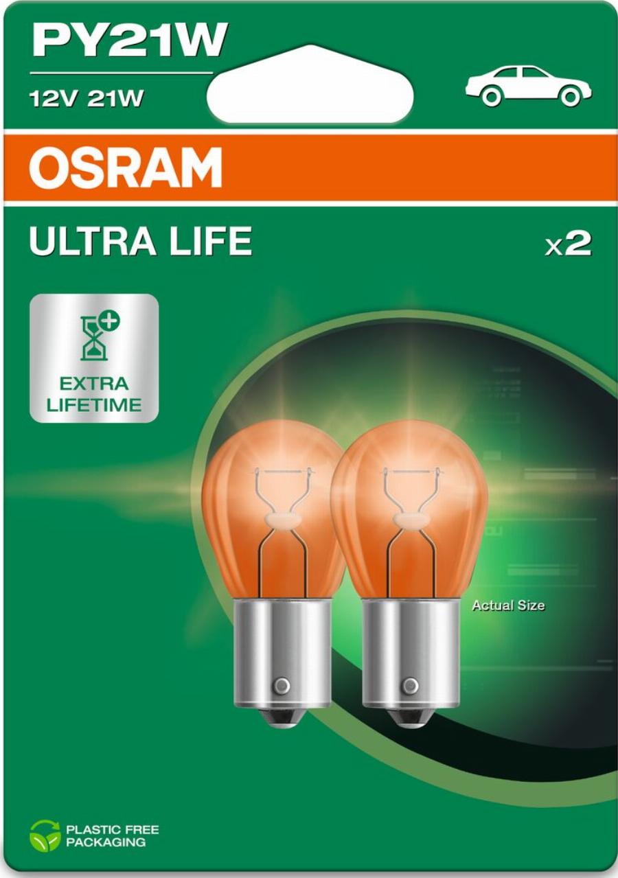 OSRAM 7507ULT-2BL - ŻARÓWKA ULTRA LIFE PY21W 12V-21W BAU15S POMARAŃCZOWA 2SZT. BLISTER EKO