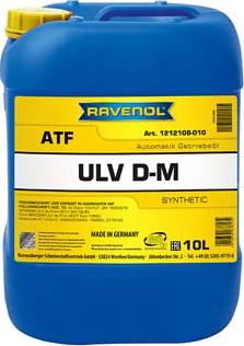 Ravenol 1212108-010-01-999 - OLEJ RAVENOL ATF ULV D-M 10L - AC DELCO 10-4107 - DEXRONR ULV AB-FROM 2017 GM 10L90 - FORD WSS-M2C949-A. GM 19352619