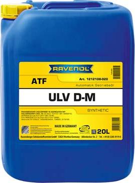 Ravenol 1212108-020-01-999 - OLEJ RAVENOL ATF ULV D-M 20L - AC DELCO 10-4107 - DEXRONR ULV AB-FROM 2017 GM 10L90 - FORD WSS-M2C949-A. GM 19352619