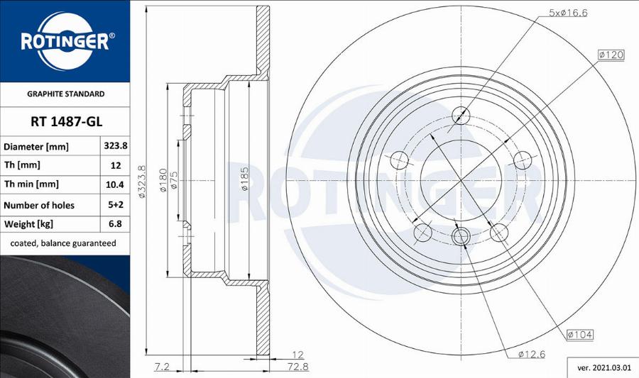 Rotinger RT 1487-GL — Tarcza hamulcowa