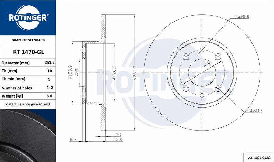 Rotinger RT 1470-GL — Tarcza hamulcowa