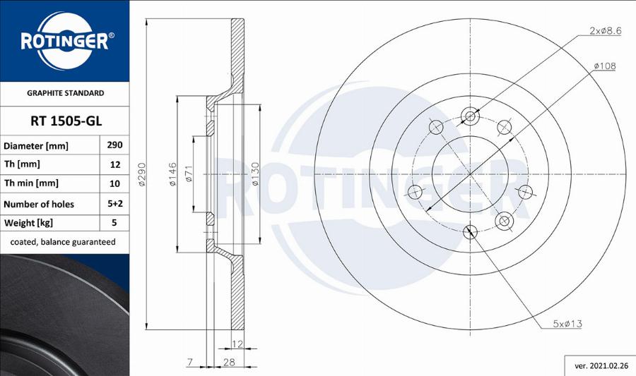 Rotinger RT 1505-GL — Tarcza hamulcowa