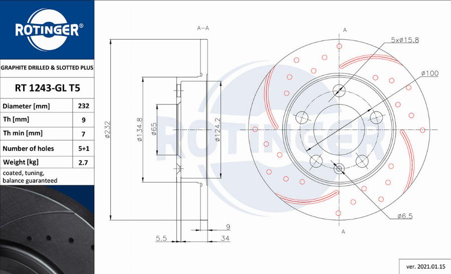Rotinger RT 1243-GL T5 — Tarcza hamulcowa