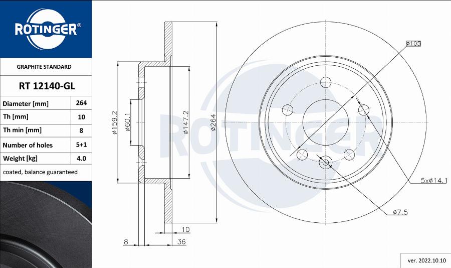 Rotinger RT 12140-GL — Tarcza hamulcowa