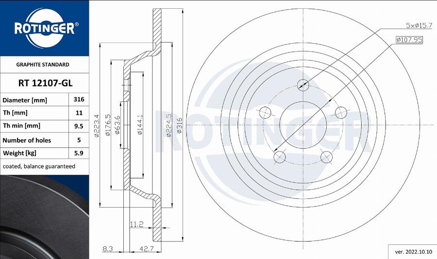 Rotinger RT 12107-GL — Tarcza hamulcowa