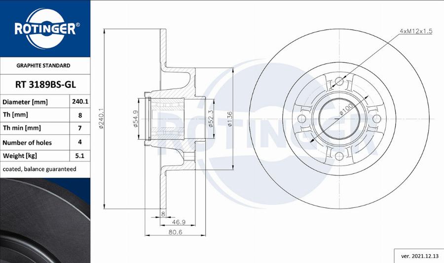 Rotinger RT 3189BS-GL — Tarcza hamulcowa