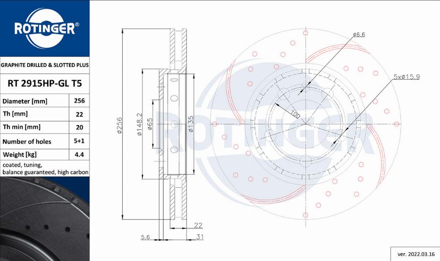 Rotinger RT 2915HP-GL T5 — Tarcza hamulcowa