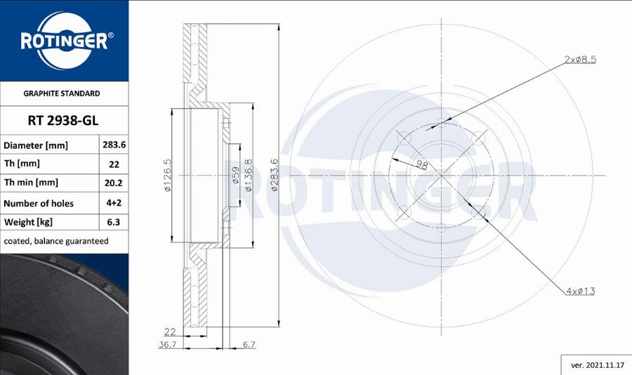 Rotinger RT 2938-GL — Tarcza hamulcowa