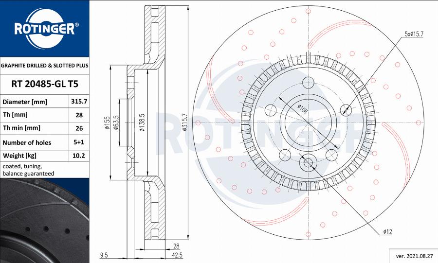 Rotinger RT 20485-GL T5 — Tarcza hamulcowa