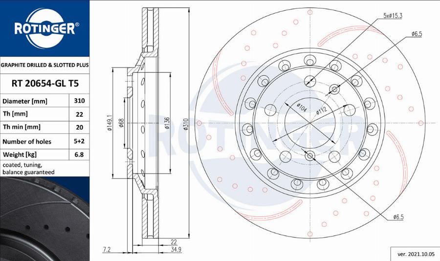 Rotinger RT 20654-GL T5 — Tarcza hamulcowa
