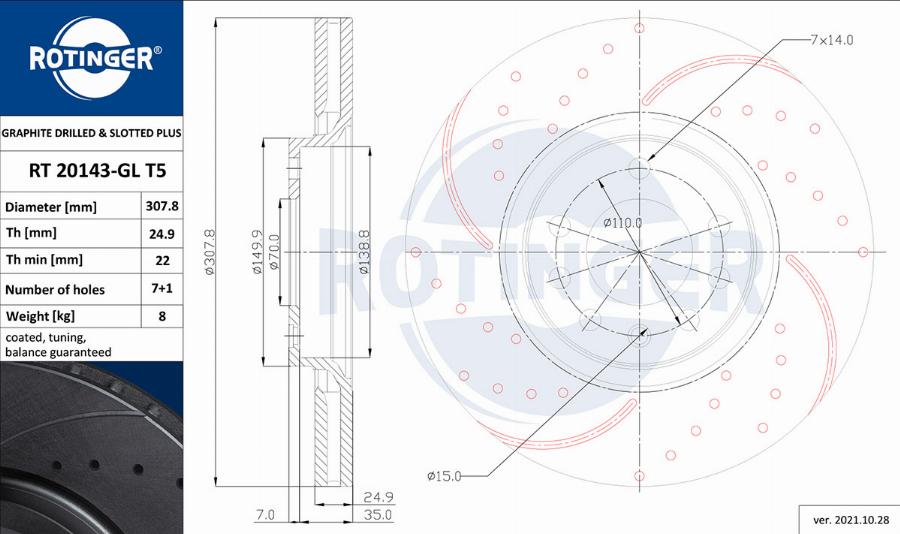 Rotinger RT 20143-GL T5 — Tarcza hamulcowa
