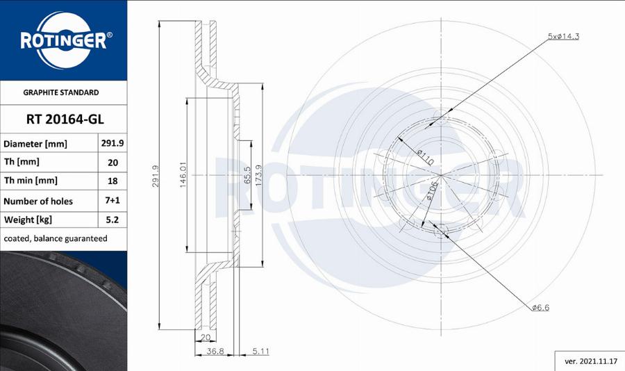 Rotinger RT 20164-GL — Tarcza hamulcowa