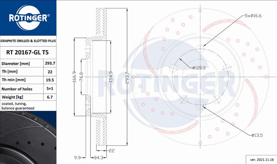 Rotinger RT 20167-GL T5 — Tarcza hamulcowa