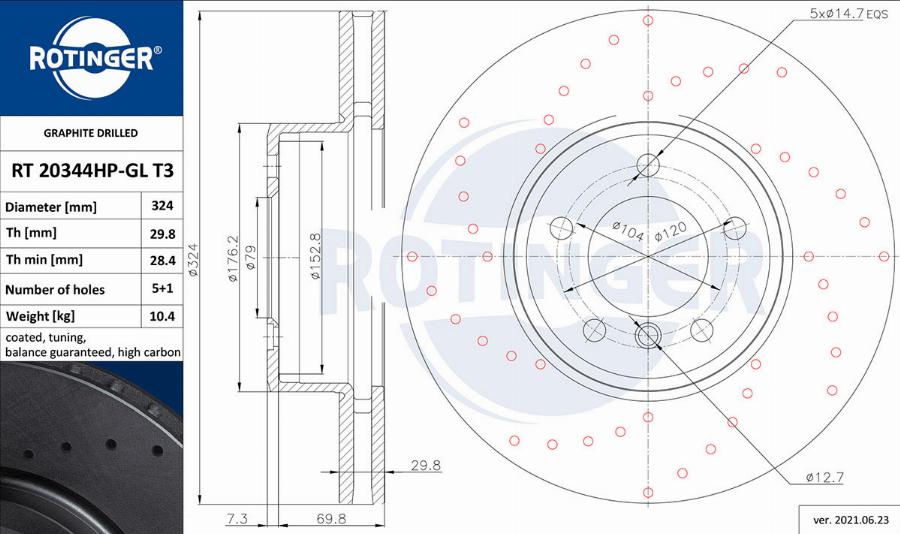 Rotinger RT 20344HP-GL T3 — Tarcza hamulcowa